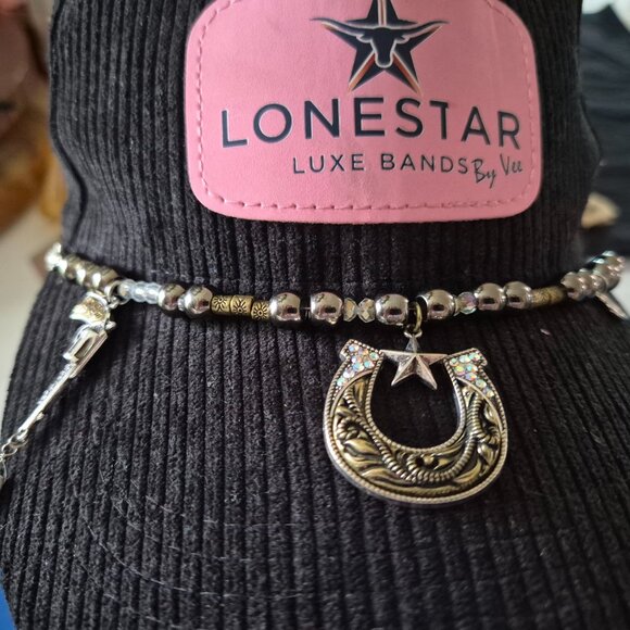 Lone Star Luxe Western Hat Band Gunmetal Beads Horseshoe Pendant USA Made - Picture 4 of 4
